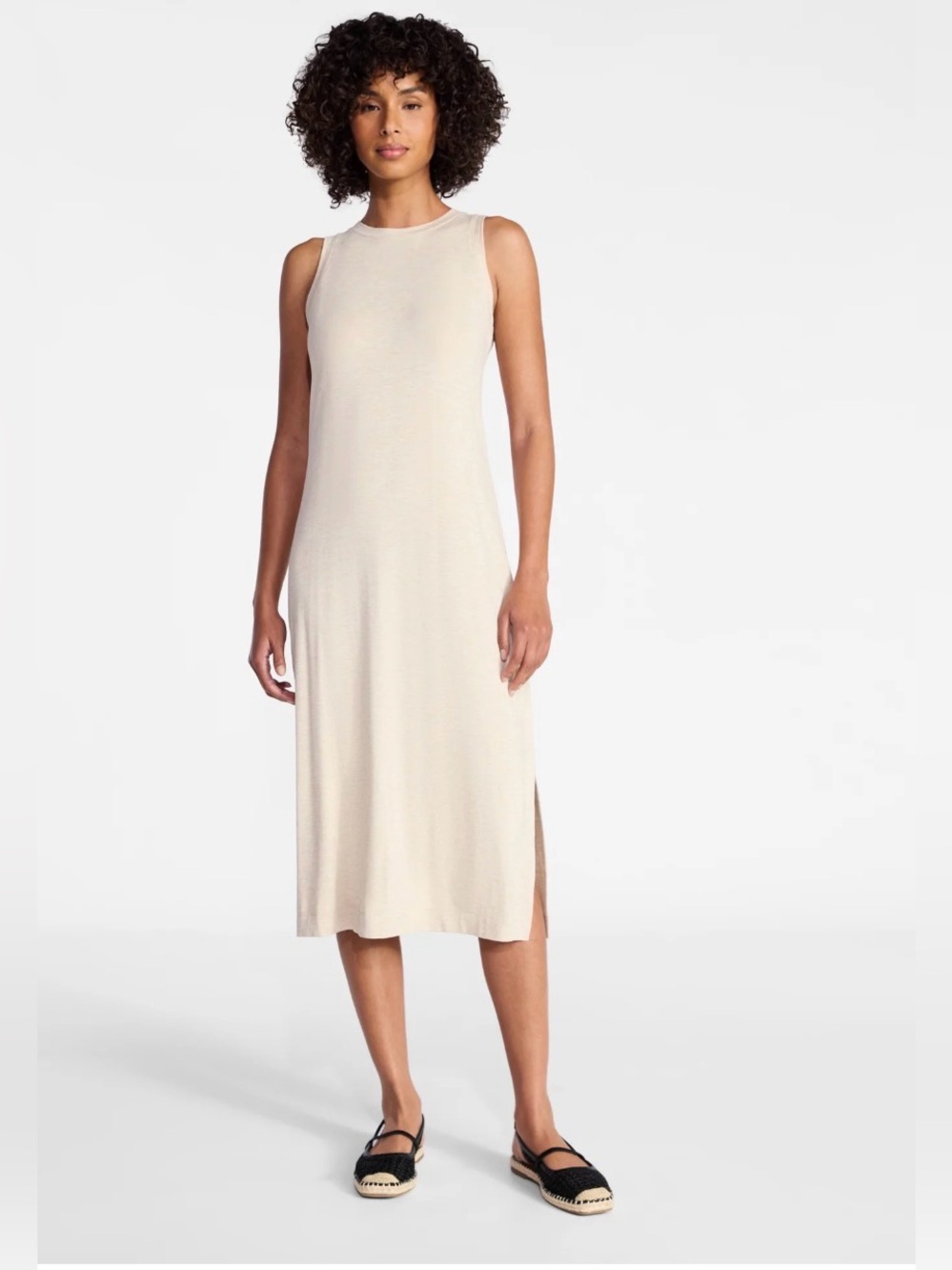 (280)Sleeveless Cream Midi Dress - Women